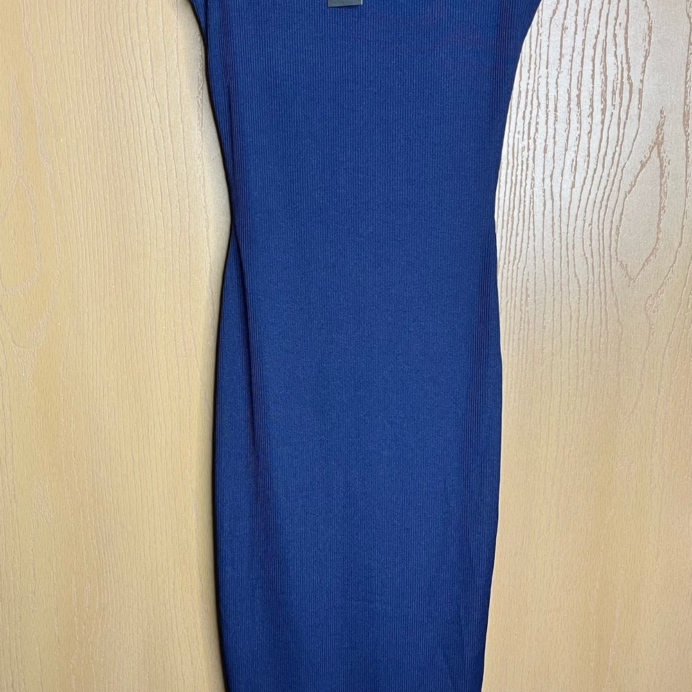 PrettyLittleThing Navy Blue Ribbed Midi Dress